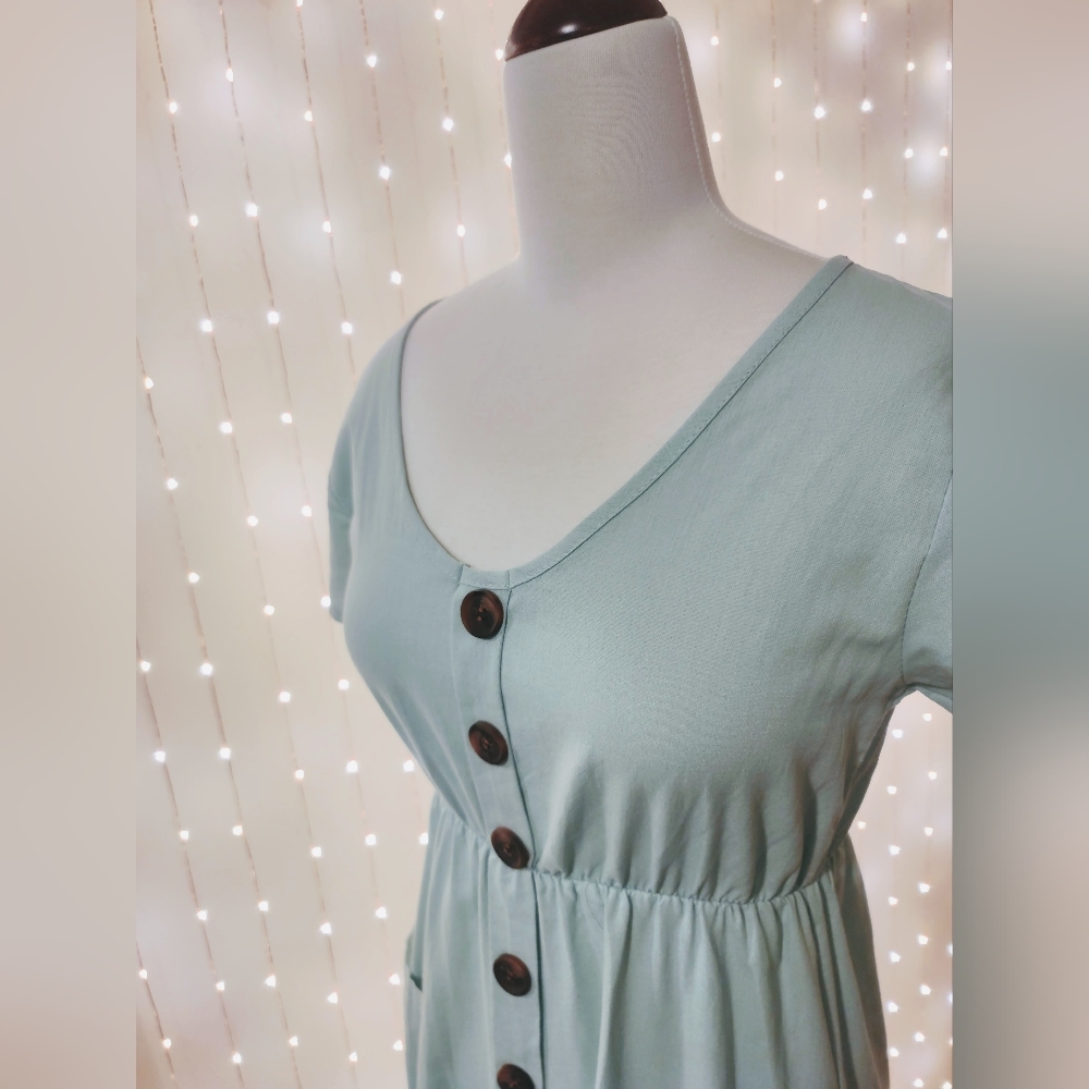 NWOT Light Blue-Mint Button Down Dress, Pockets - Picture 5 of 9